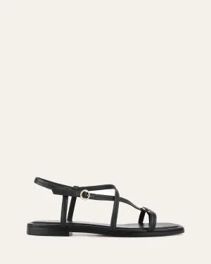 ADDI FLAT SANDALS BLACK LEATHER Jo Mercer