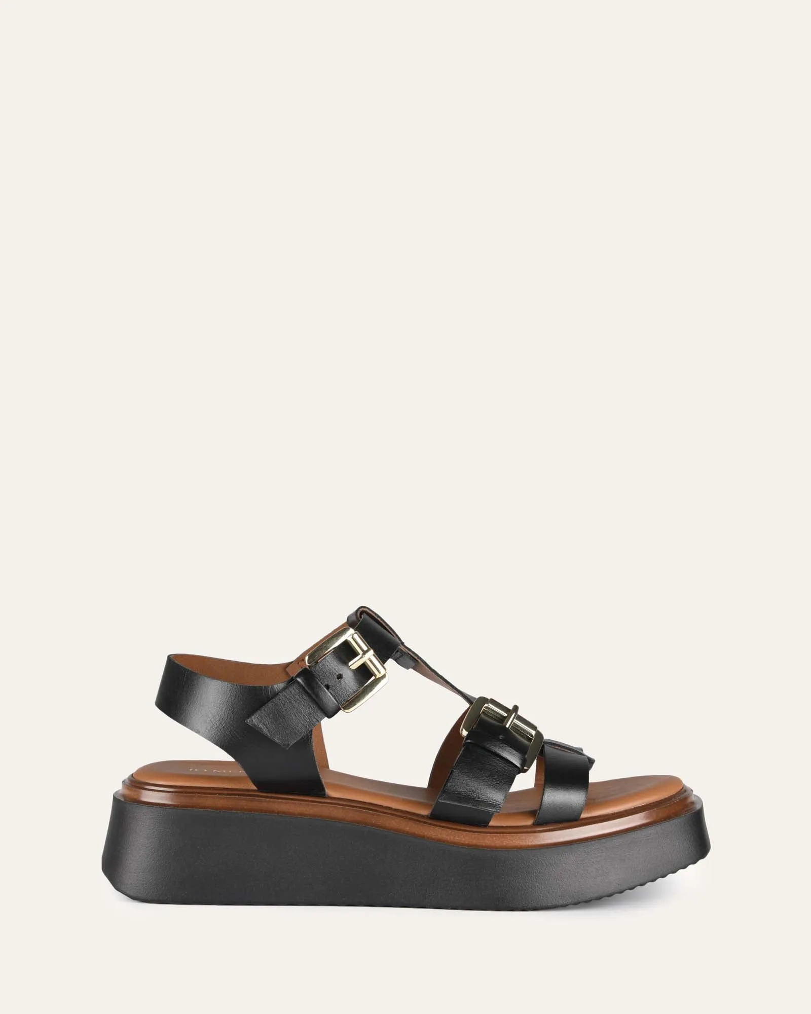 ANGELINA FLAT SANDALS BLACK LEATHER Jo Mercer