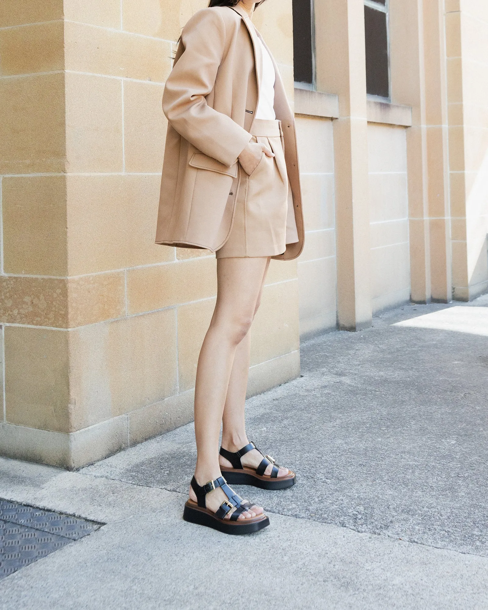 ANGELINA FLAT SANDALS BLACK LEATHER Jo Mercer