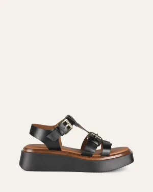 ANGELINA FLAT SANDALS BLACK LEATHER Jo Mercer