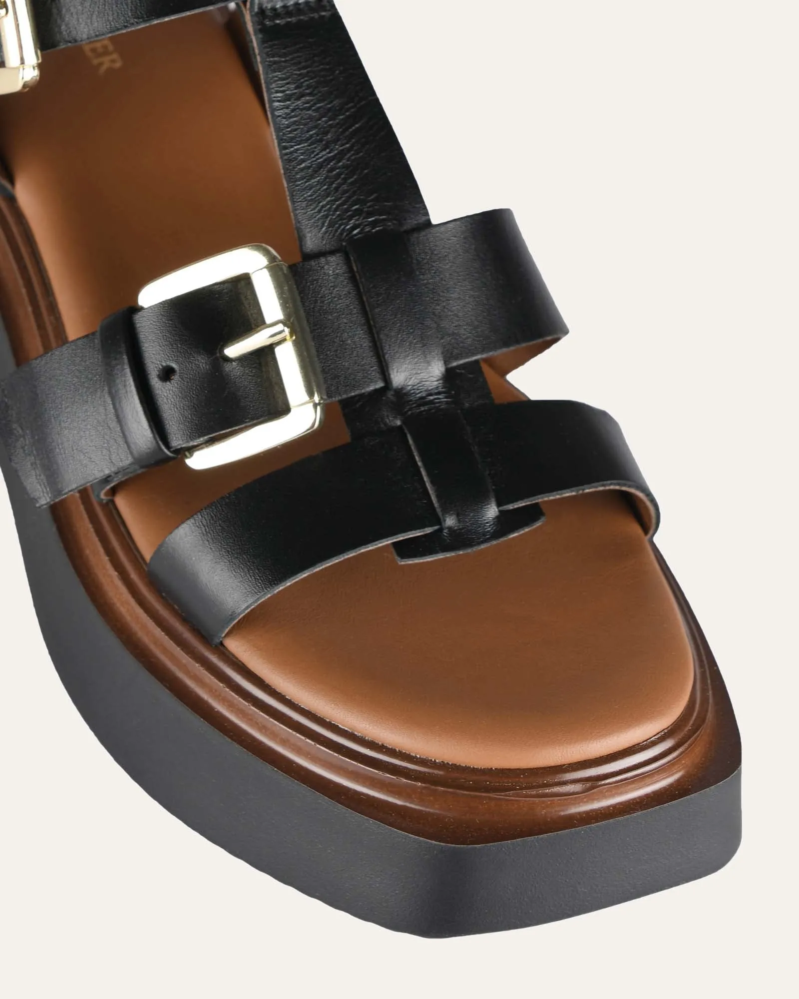 ANGELINA FLAT SANDALS BLACK LEATHER Jo Mercer