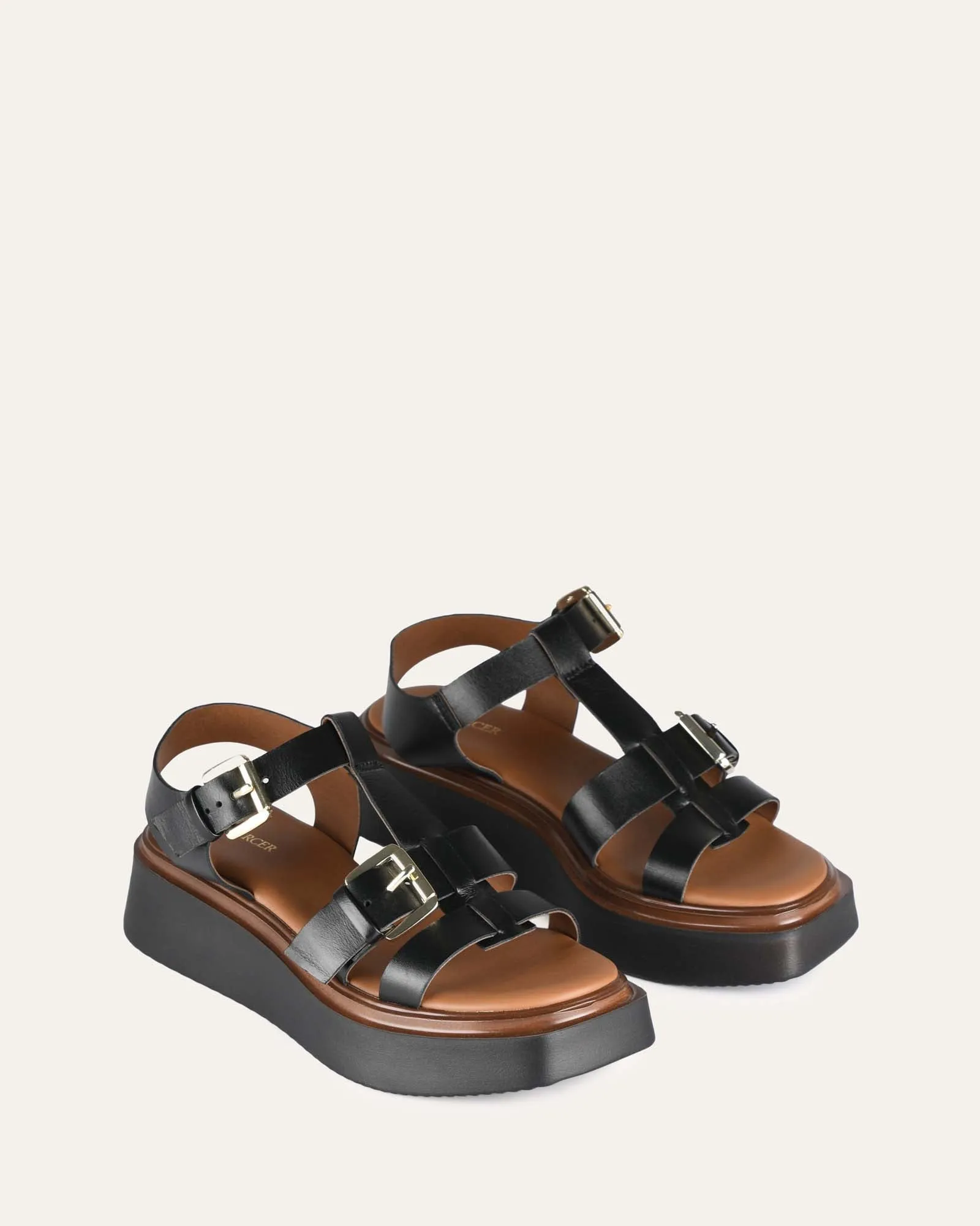 ANGELINA FLAT SANDALS BLACK LEATHER Jo Mercer