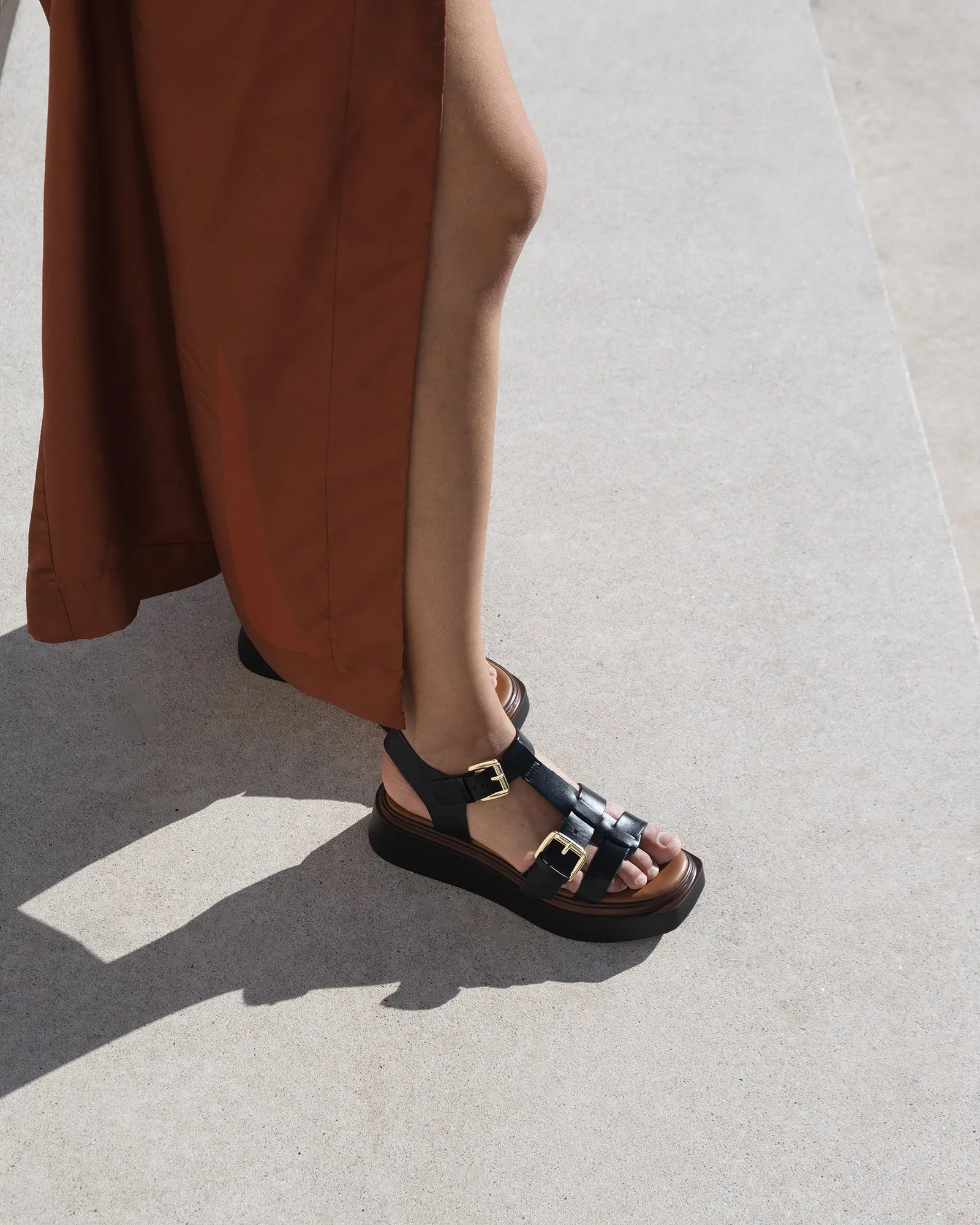 ANGELINA FLAT SANDALS BLACK LEATHER Jo Mercer
