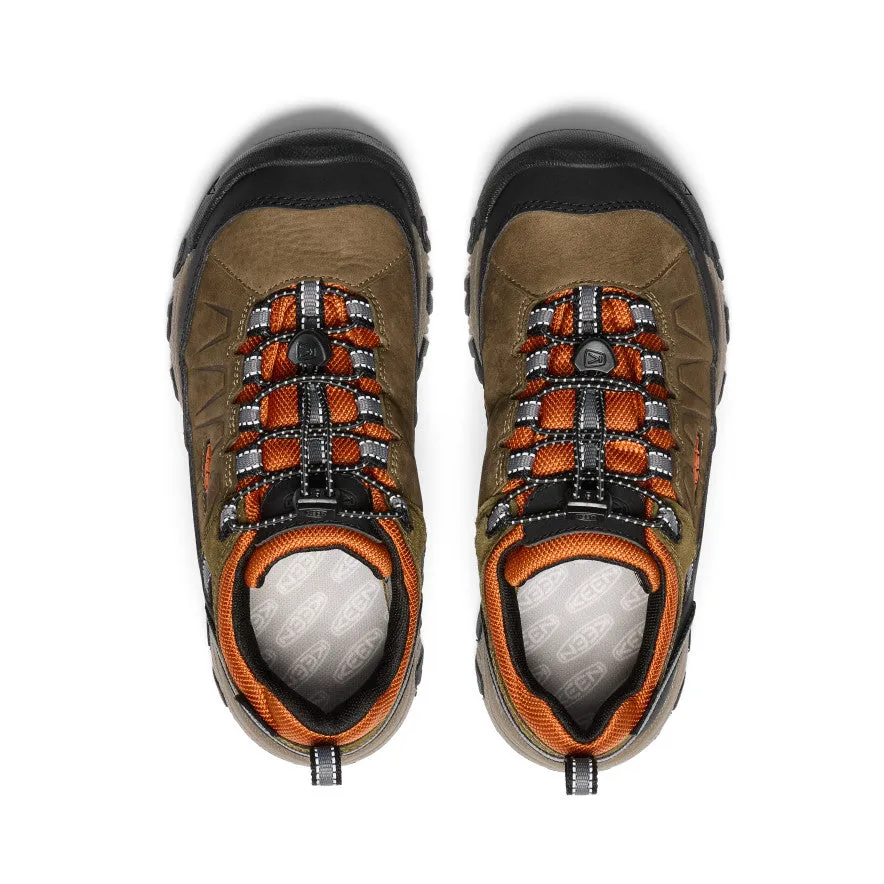 Big Kids' Targhee IV Waterproof Hiking Shoe  |  Dark Olive/Gold Flame KEEN