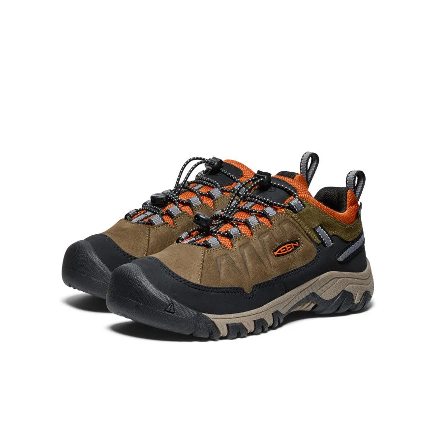 Big Kids' Targhee IV Waterproof Hiking Shoe  |  Dark Olive/Gold Flame KEEN