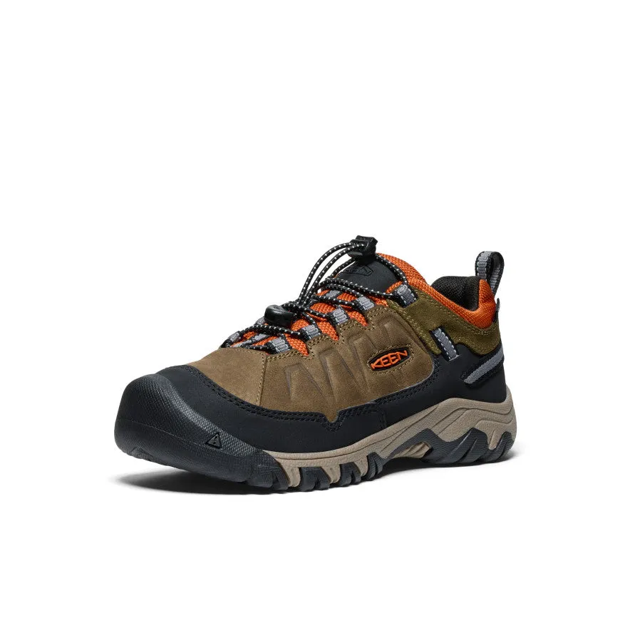 Big Kids' Targhee IV Waterproof Hiking Shoe  |  Dark Olive/Gold Flame KEEN