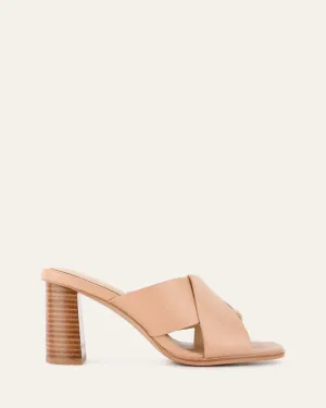 CARRIE MID HEEL SANDALS BEIGE LEATHER Jo Mercer