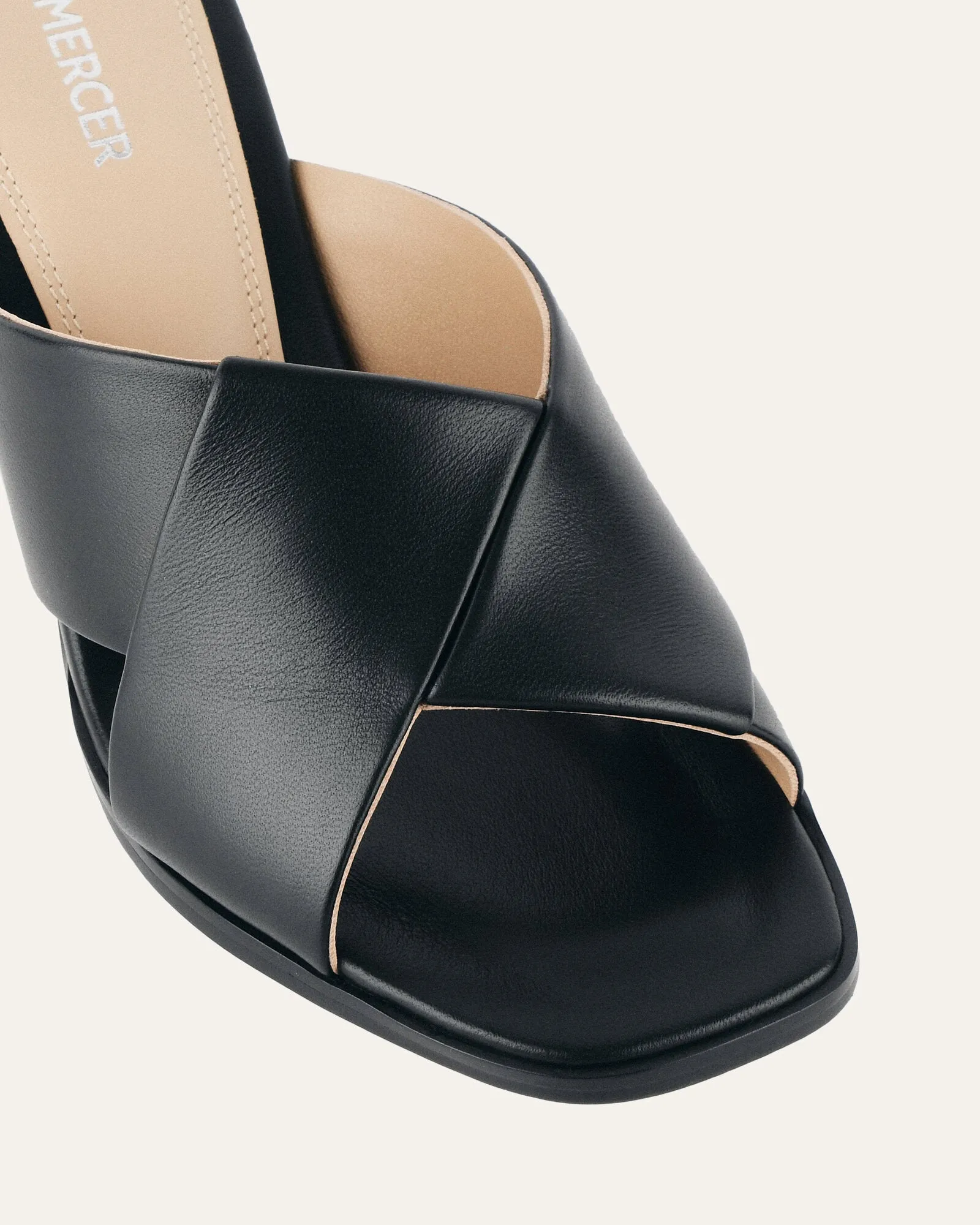 CARRIE MID HEEL SANDALS BLACK LEATHER Jo Mercer