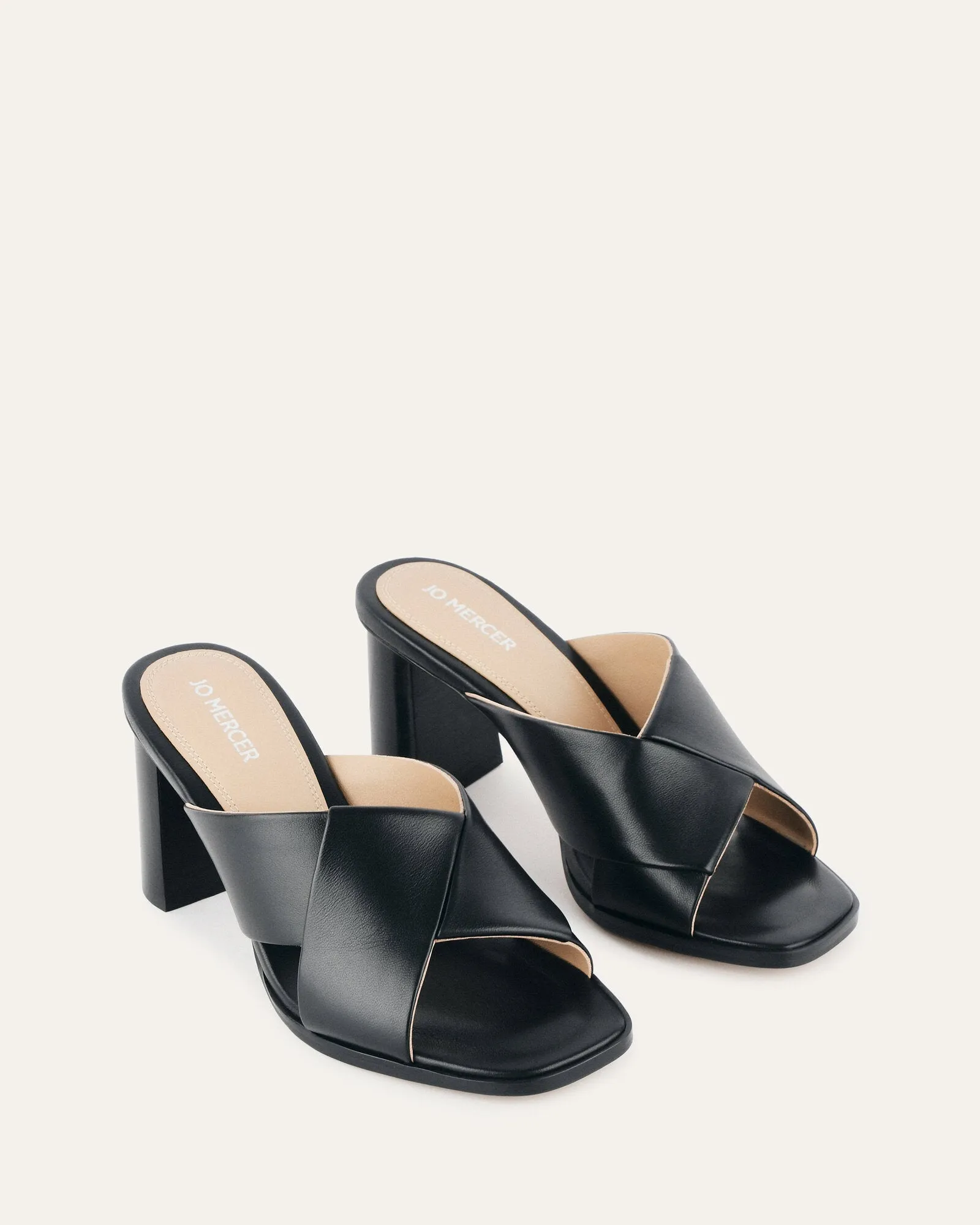 CARRIE MID HEEL SANDALS BLACK LEATHER Jo Mercer