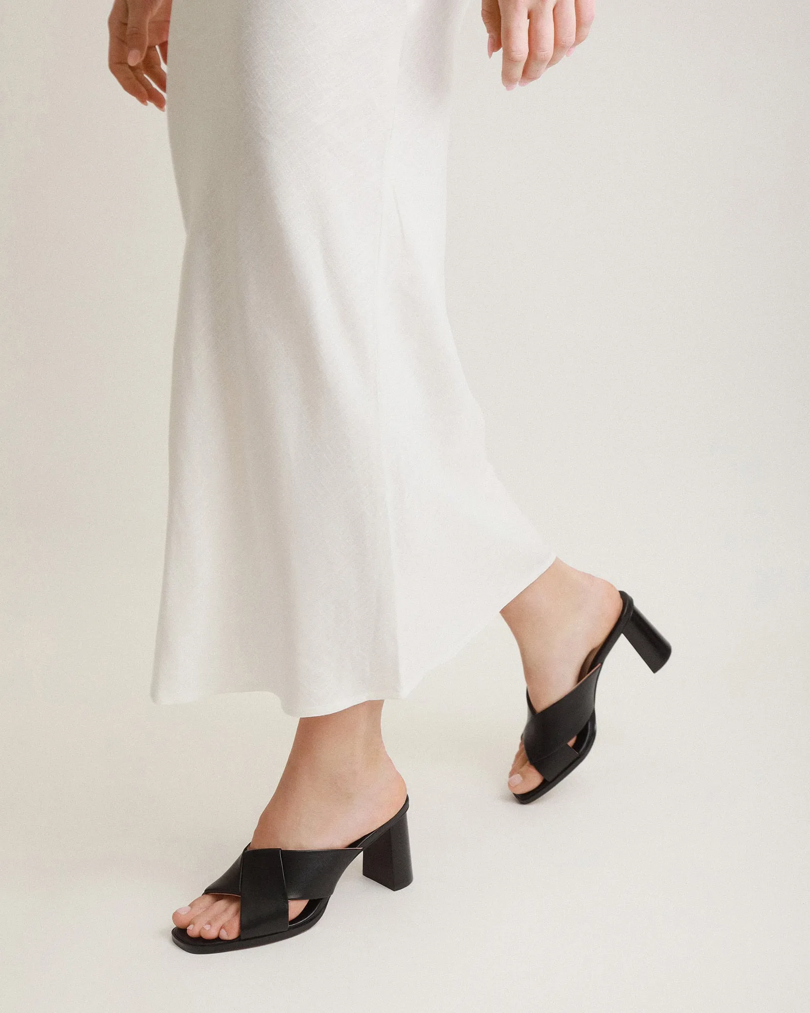 CARRIE MID HEEL SANDALS BLACK LEATHER Jo Mercer