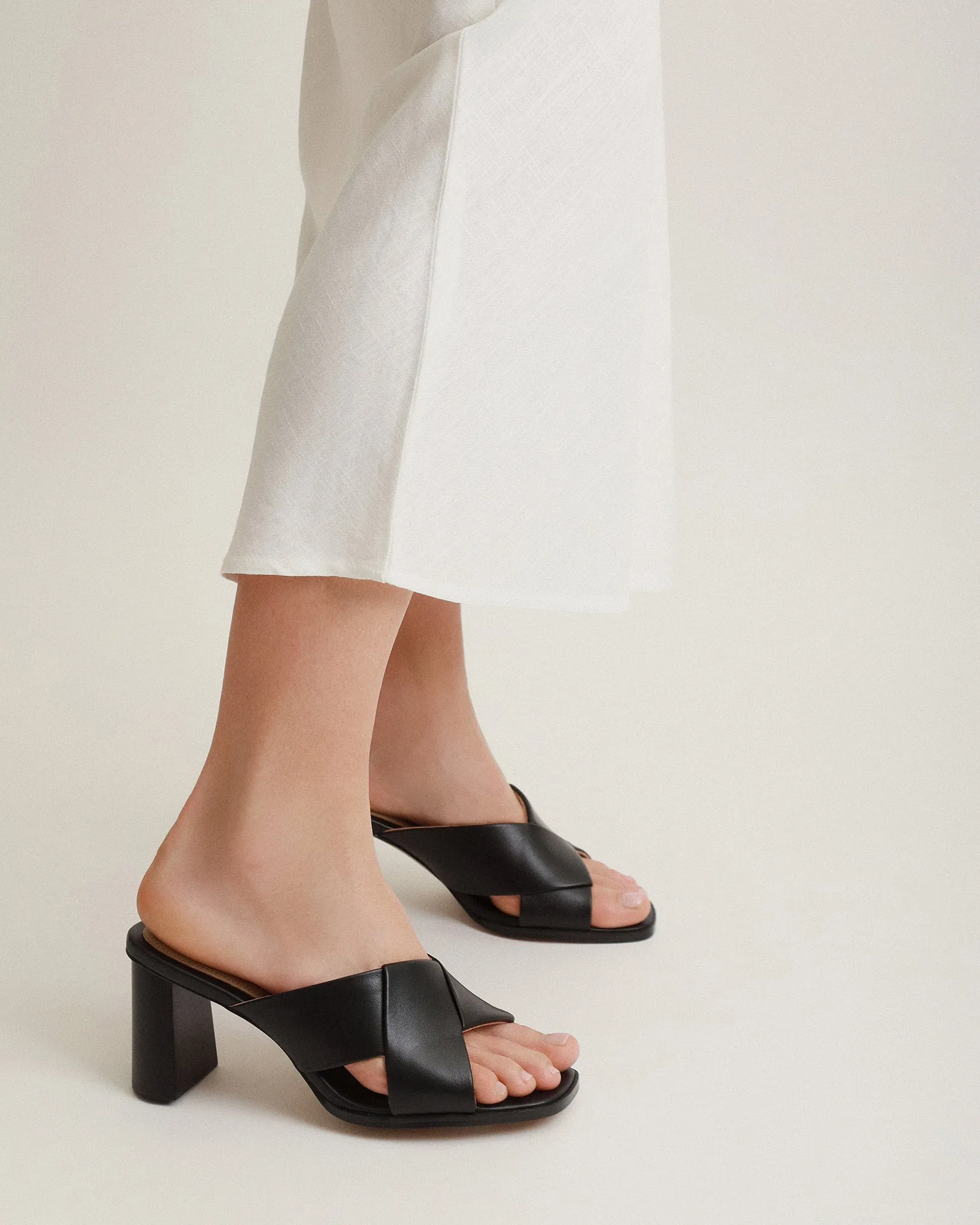 CARRIE MID HEEL SANDALS BLACK LEATHER Jo Mercer