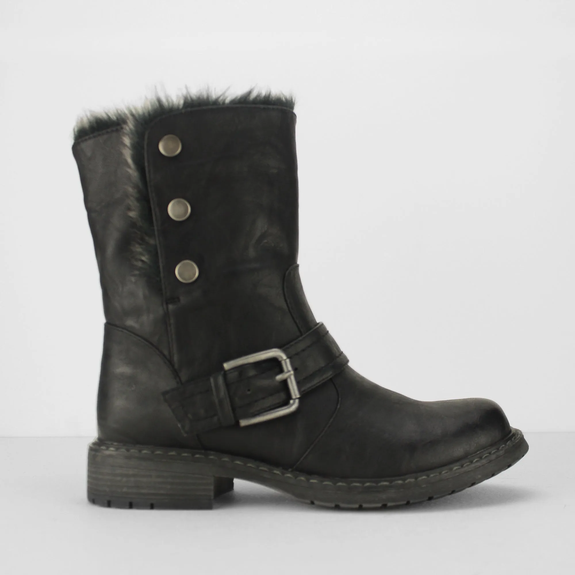 Cipriata ANDREANA Womens Faux Fur Fold Down Biker Boots Black