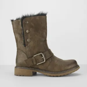 Cipriata ANDREANA Womens Faux Fur Fold Down Biker Boots Brown