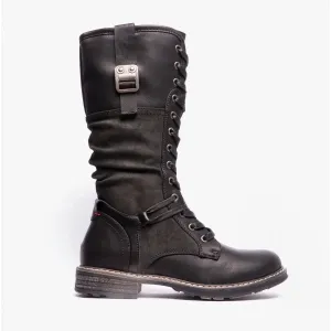 Cipriata GABRIELA Womens Lace-Up Tall Boots Black Brush