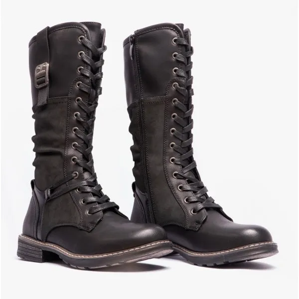 Cipriata GABRIELA Womens Lace-Up Tall Boots Black Brush