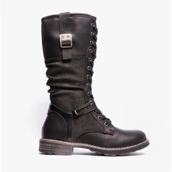 Cipriata GABRIELA Womens Lace-Up Tall Boots Black Brush