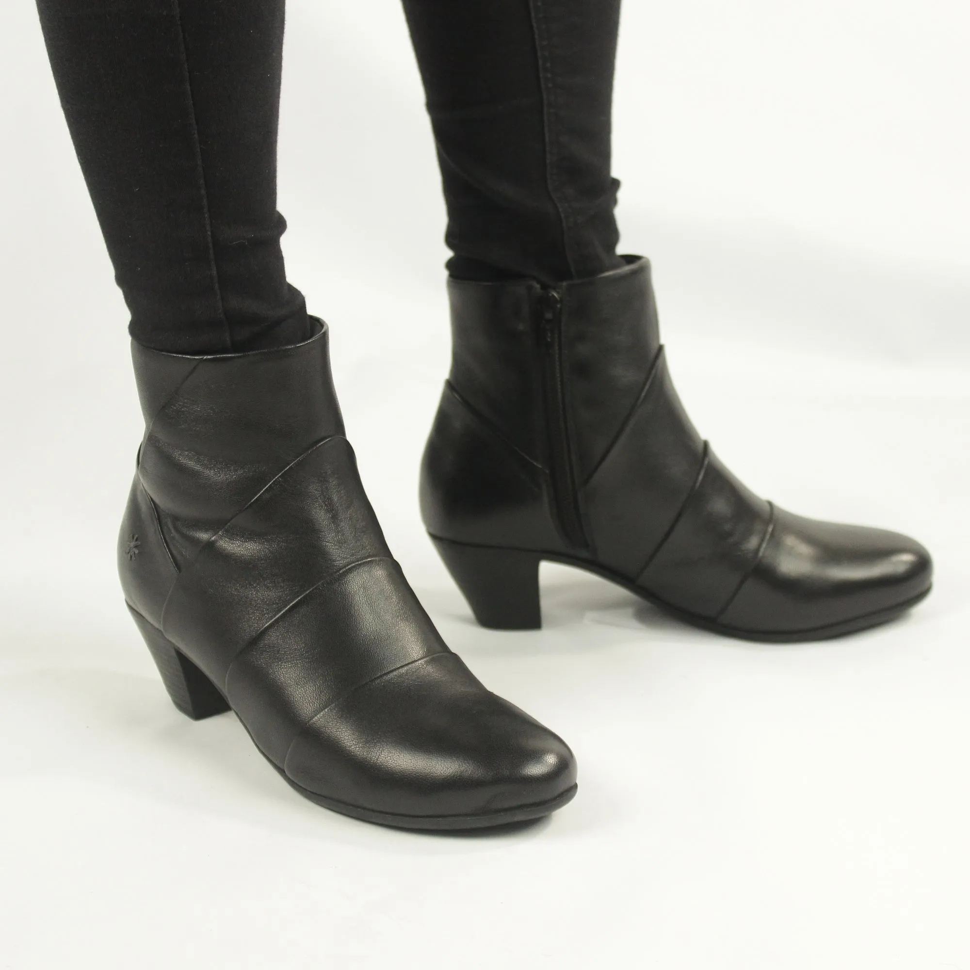 Cipriata GINERVA Womens Leather Pleated Zip Up Ankle Boots Black