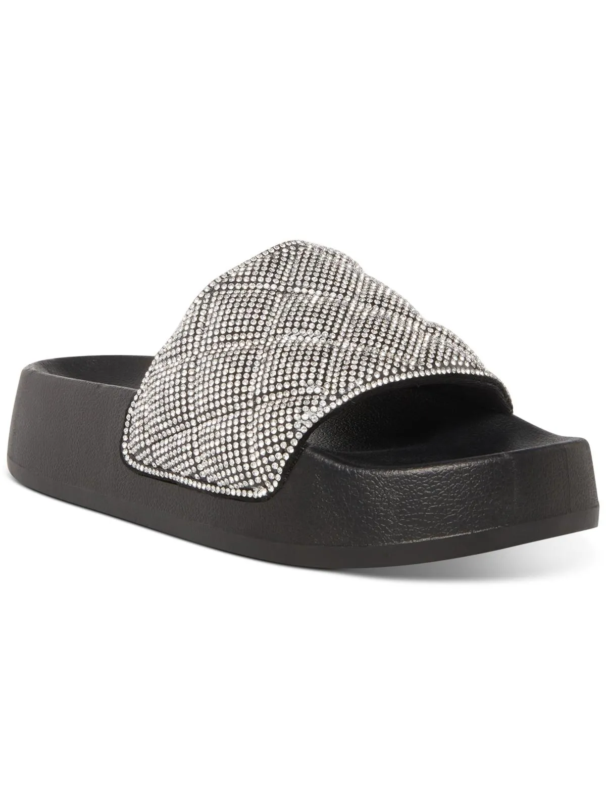 Estie Womens Rhinestone Flat Slide Sandals