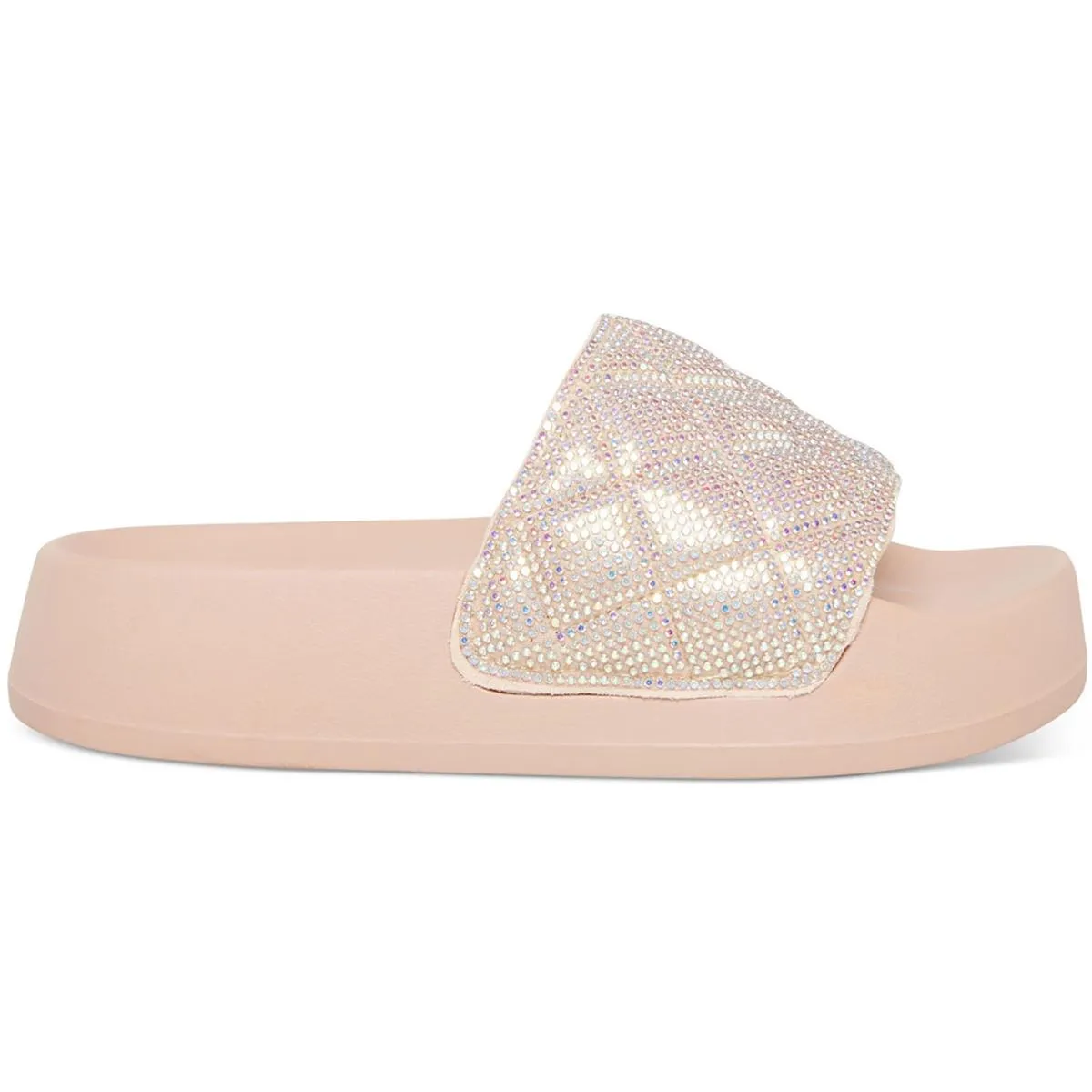 Estie Womens Rhinestone Flat Slide Sandals