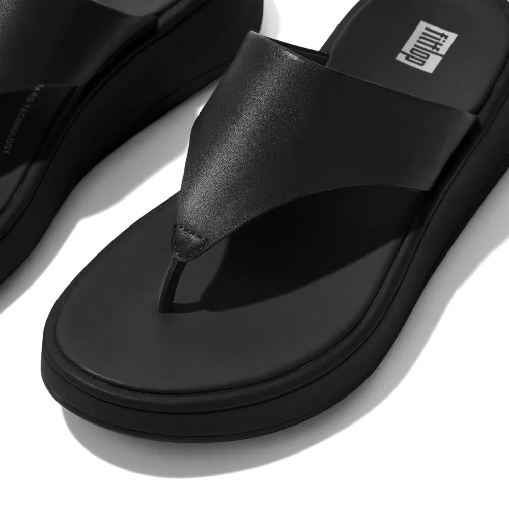 F-MODE LEATHER FLATFORM Womens Toe Post Sandals All Black