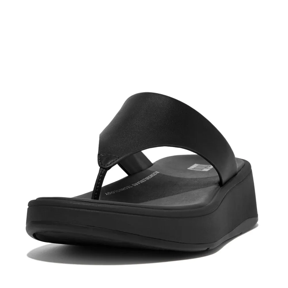 F-MODE LEATHER FLATFORM Womens Toe Post Sandals All Black