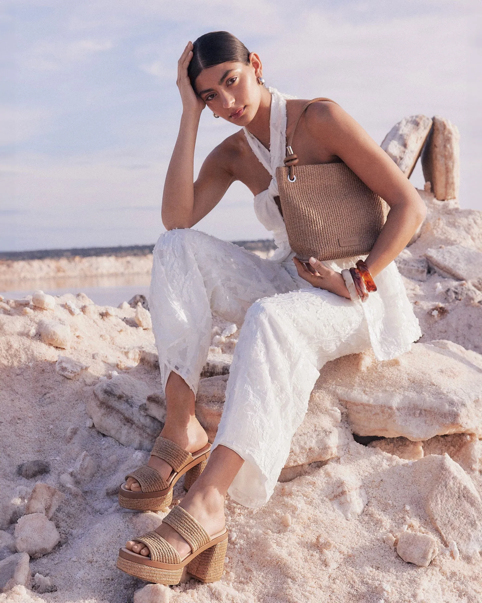 FELICITY HIGH HEEL PLATFORM SANDALS TAN RAFFIA Jo Mercer