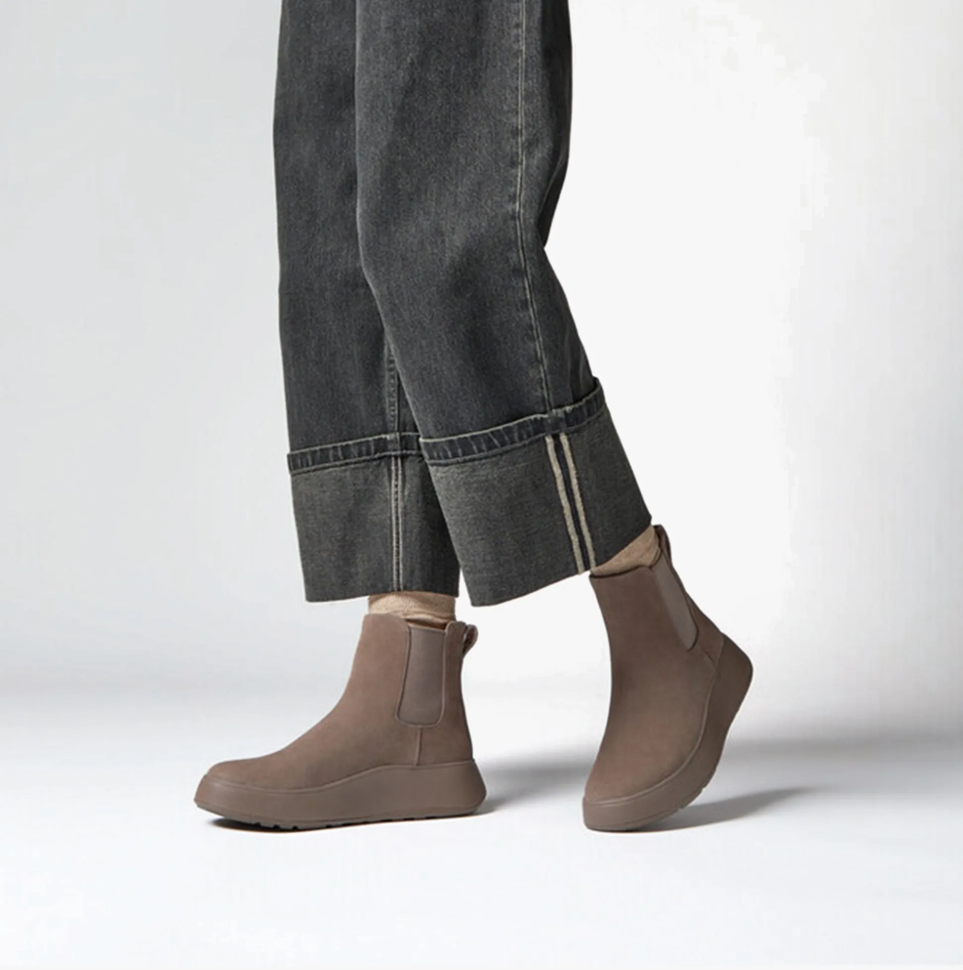 FitFlop F-MODE SUEDE FLATFORM Womens Chelsea Boots Minky Grey
