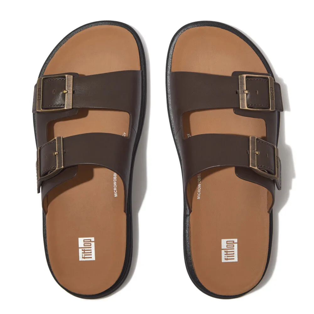 Fitflop Gen FF Buckle Two Bar Leather Slides Mens Chocolate Brown