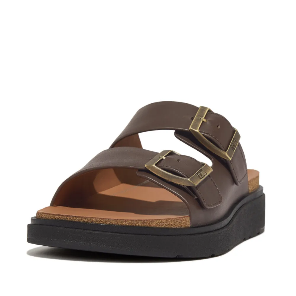 Fitflop Gen FF Buckle Two Bar Leather Slides Mens Chocolate Brown
