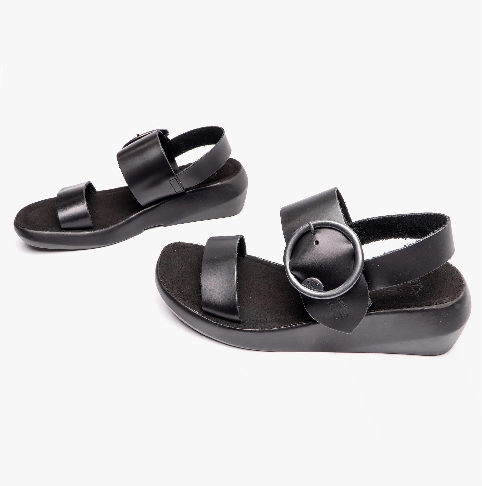 Fly London BANI739FLY Womens Buckle Wedge Sandals Black