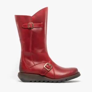 Fly London MES 2 Womens Leather Zip Up Mid-Calf Boots Red