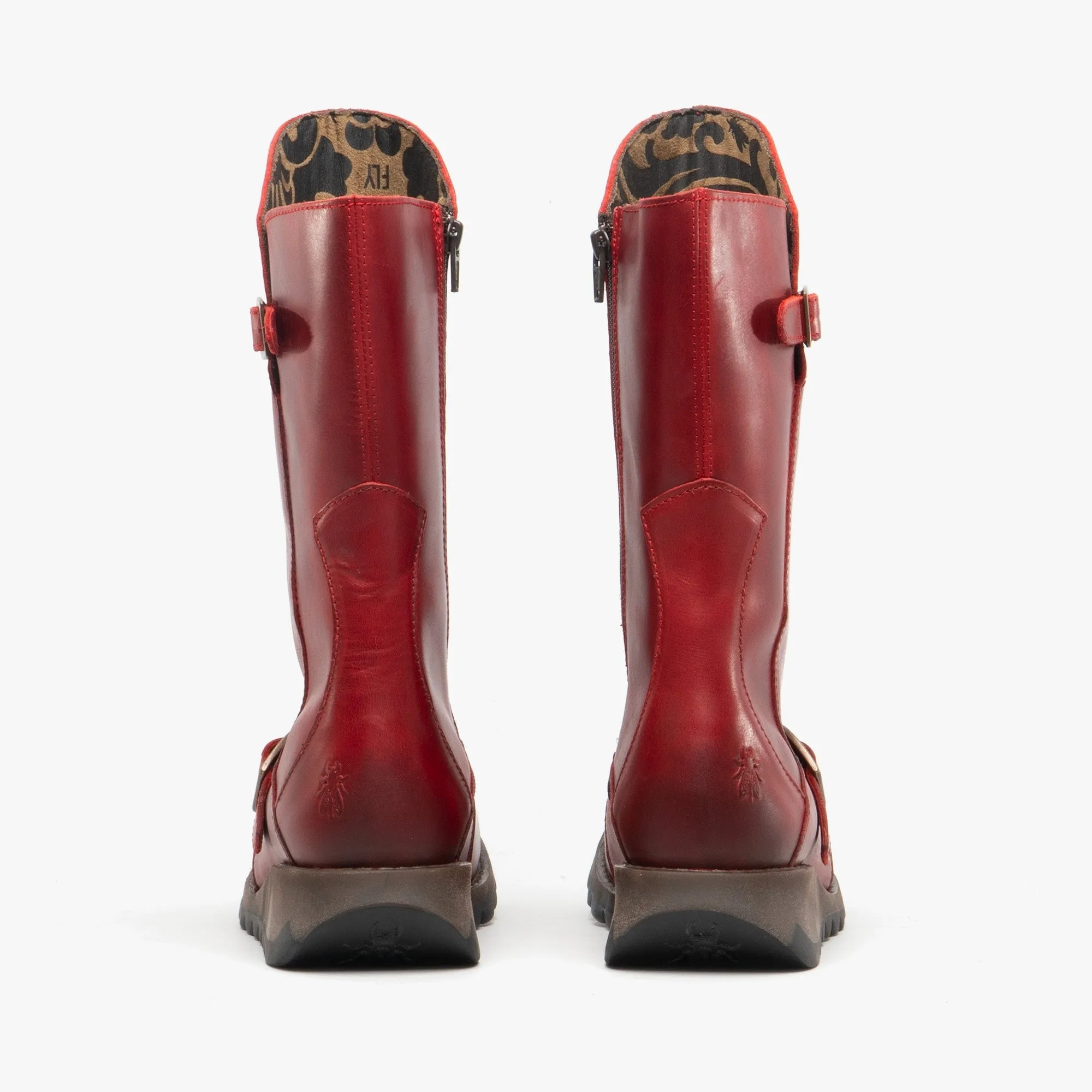 Fly London MES 2 Womens Leather Zip Up Mid-Calf Boots Red