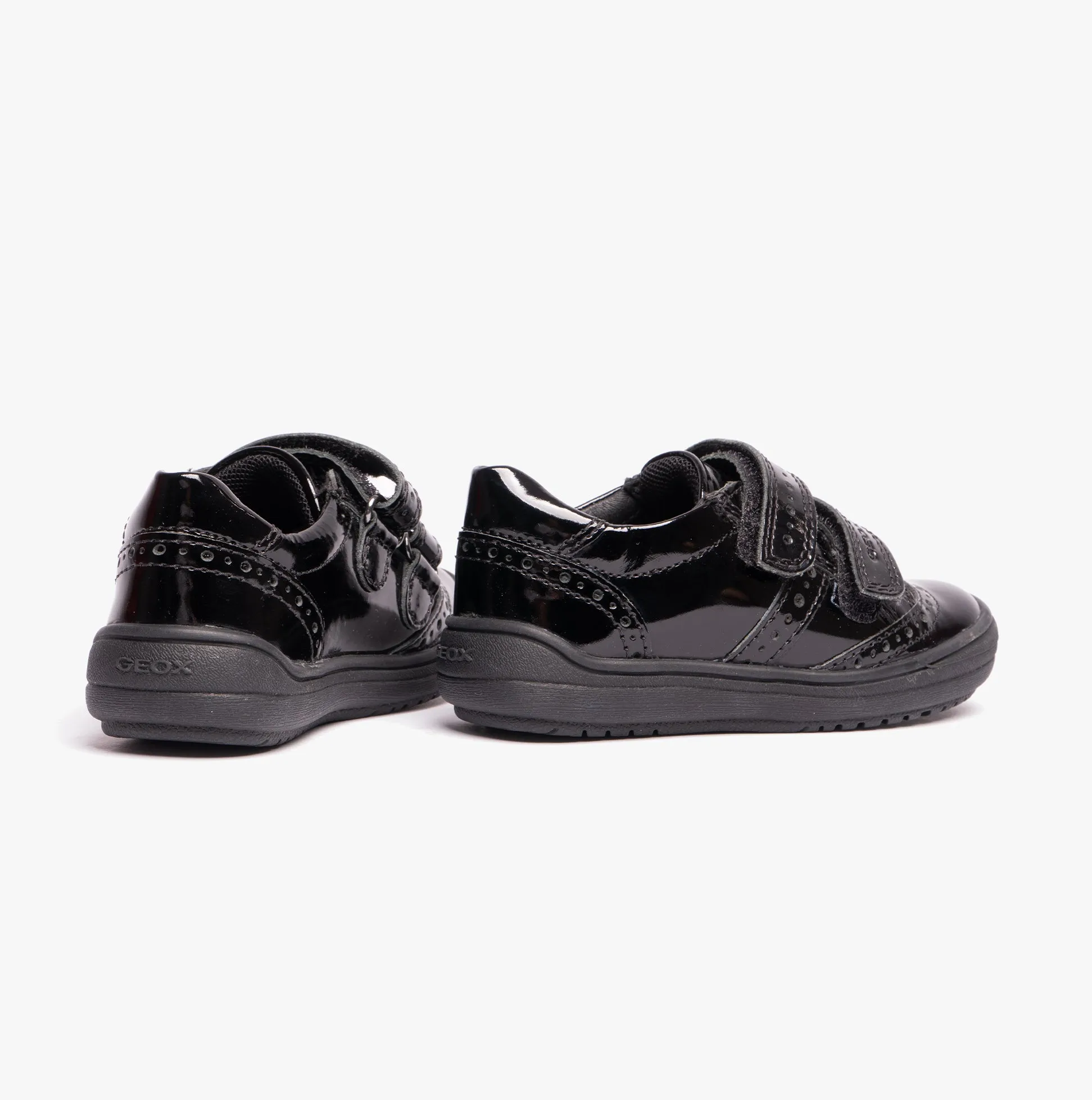 GEOX HADRIEL G G Girls Leather Touch Fasten School Shoes Patent Black