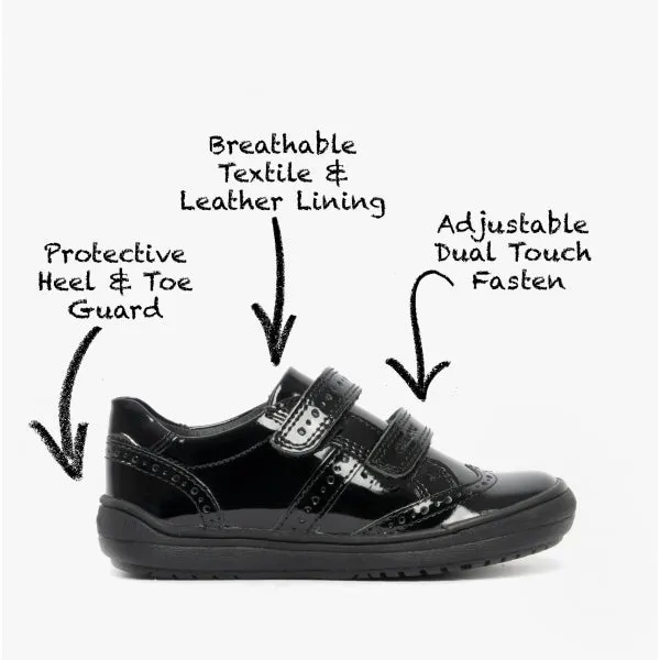 GEOX HADRIEL G G Girls Leather Touch Fasten School Shoes Patent Black