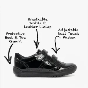 GEOX HADRIEL G G Girls Leather Touch Fasten School Shoes Patent Black