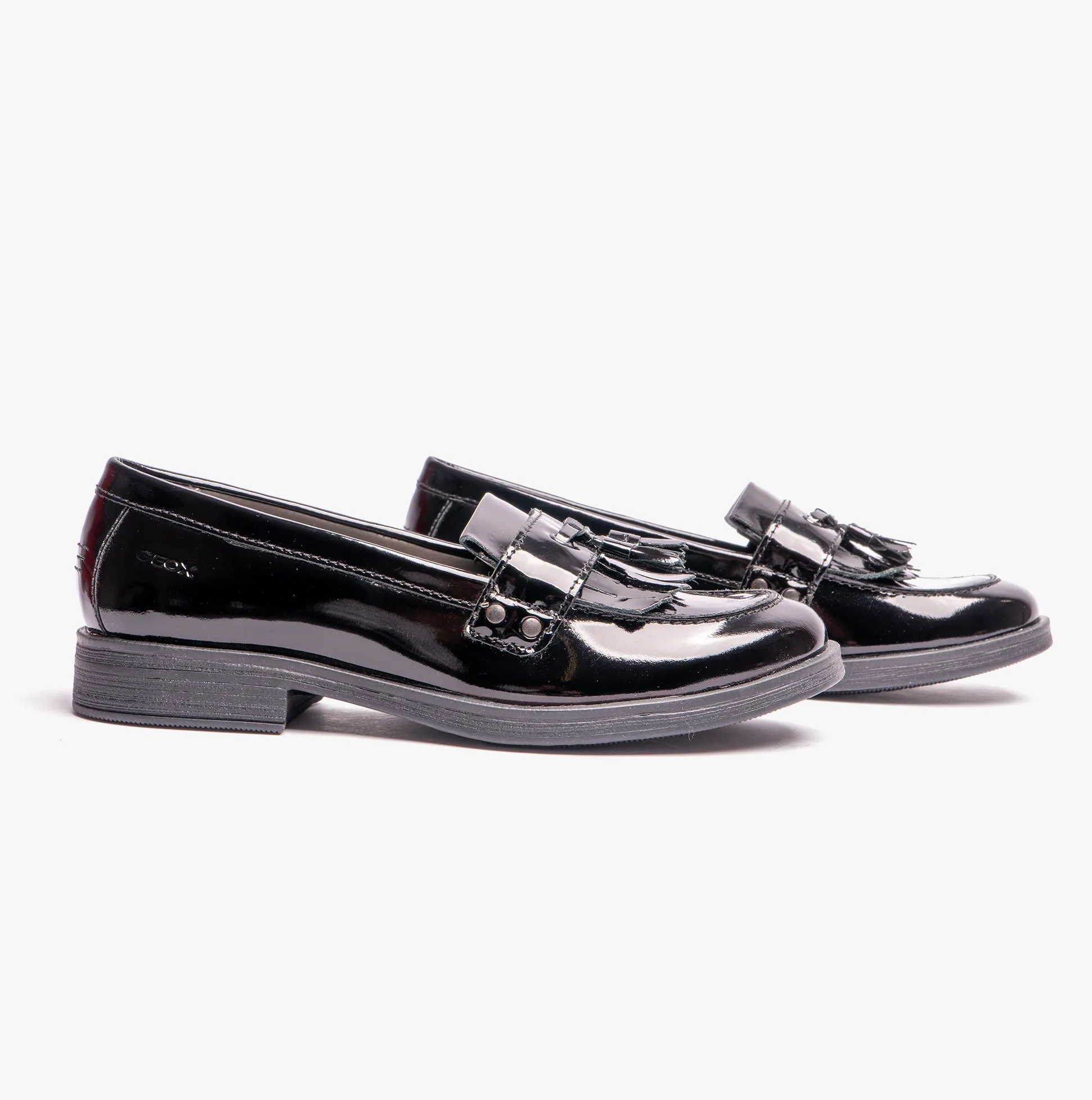 GEOX JR AGATA Girls Moccasin Tassel School Shoes Patent Black