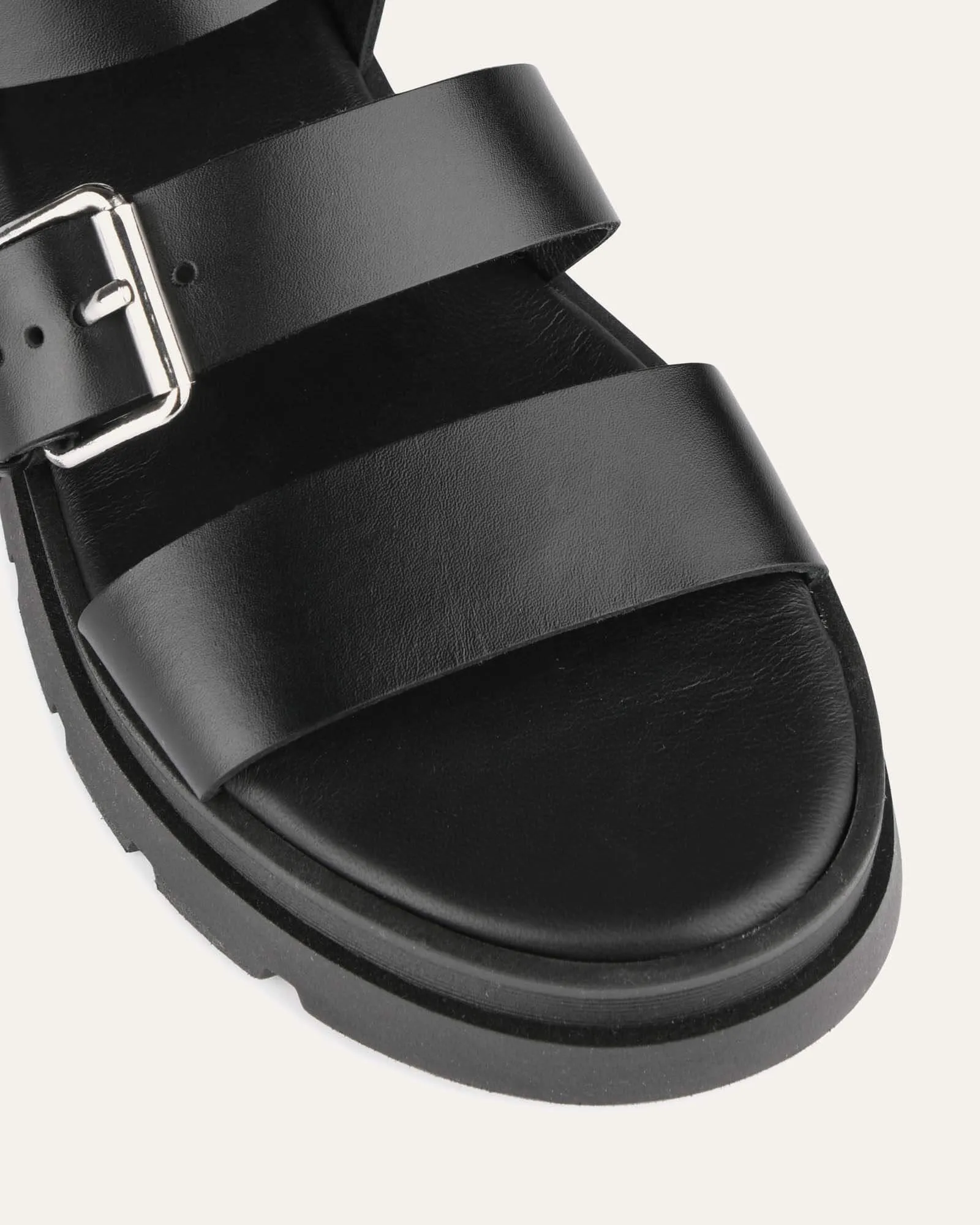 GIA FLAT SANDALS BLACK LEATHER Jo Mercer