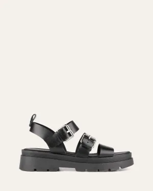 GIA FLAT SANDALS BLACK LEATHER Jo Mercer