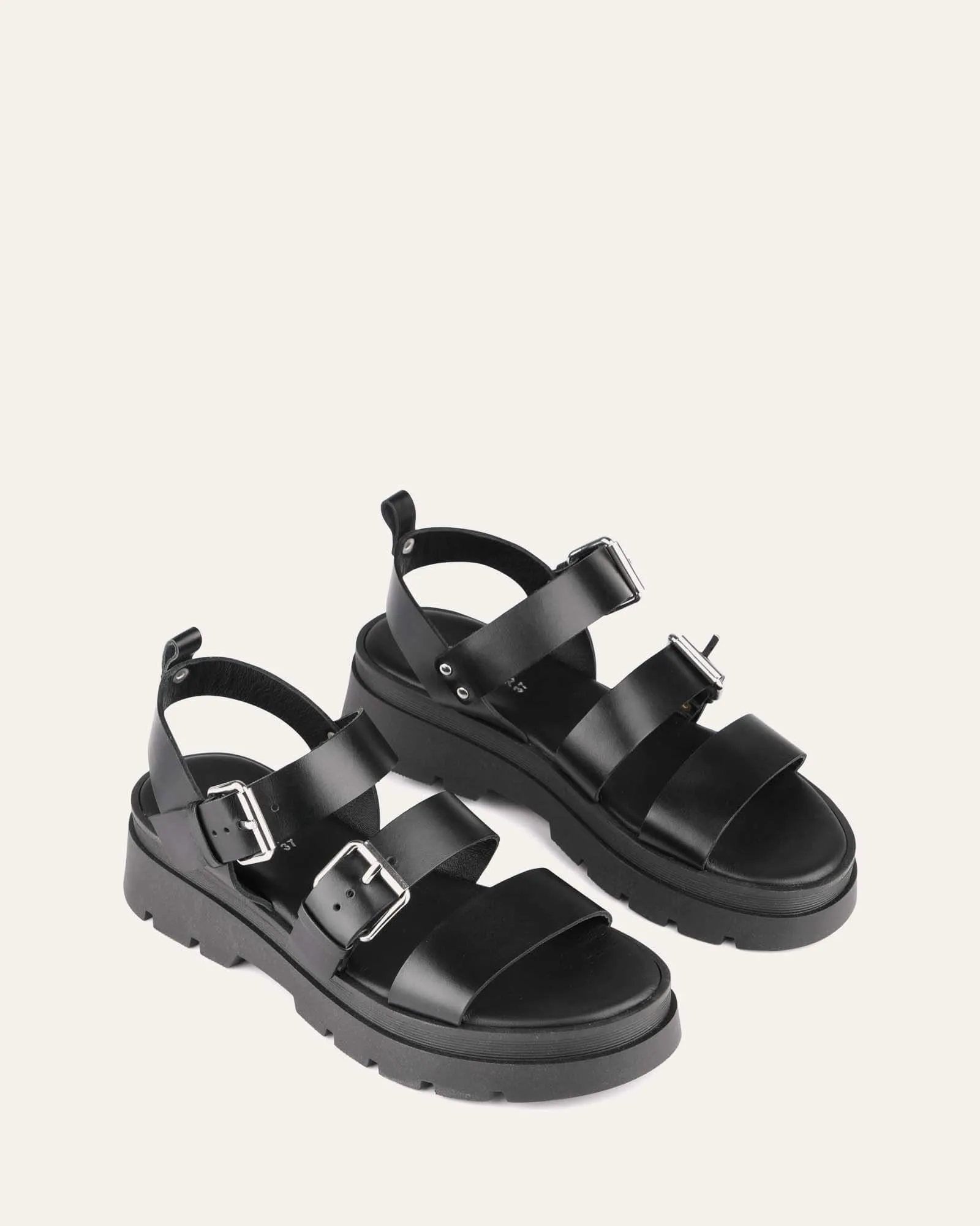 GIA FLAT SANDALS BLACK LEATHER Jo Mercer