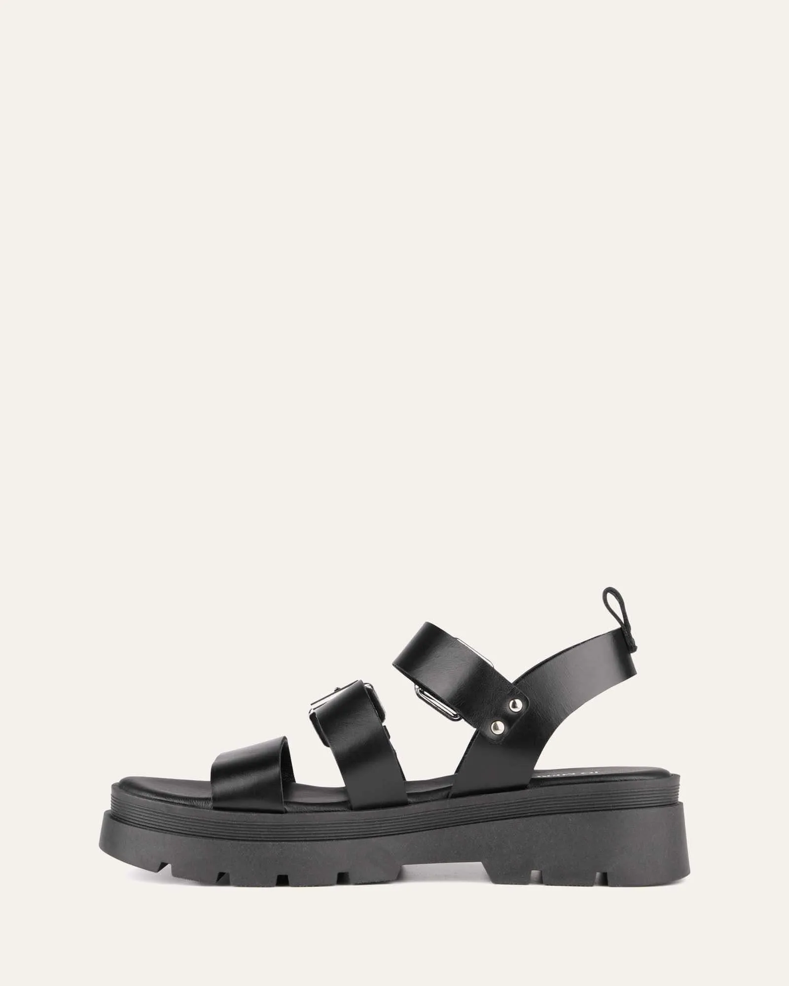 GIA FLAT SANDALS BLACK LEATHER Jo Mercer