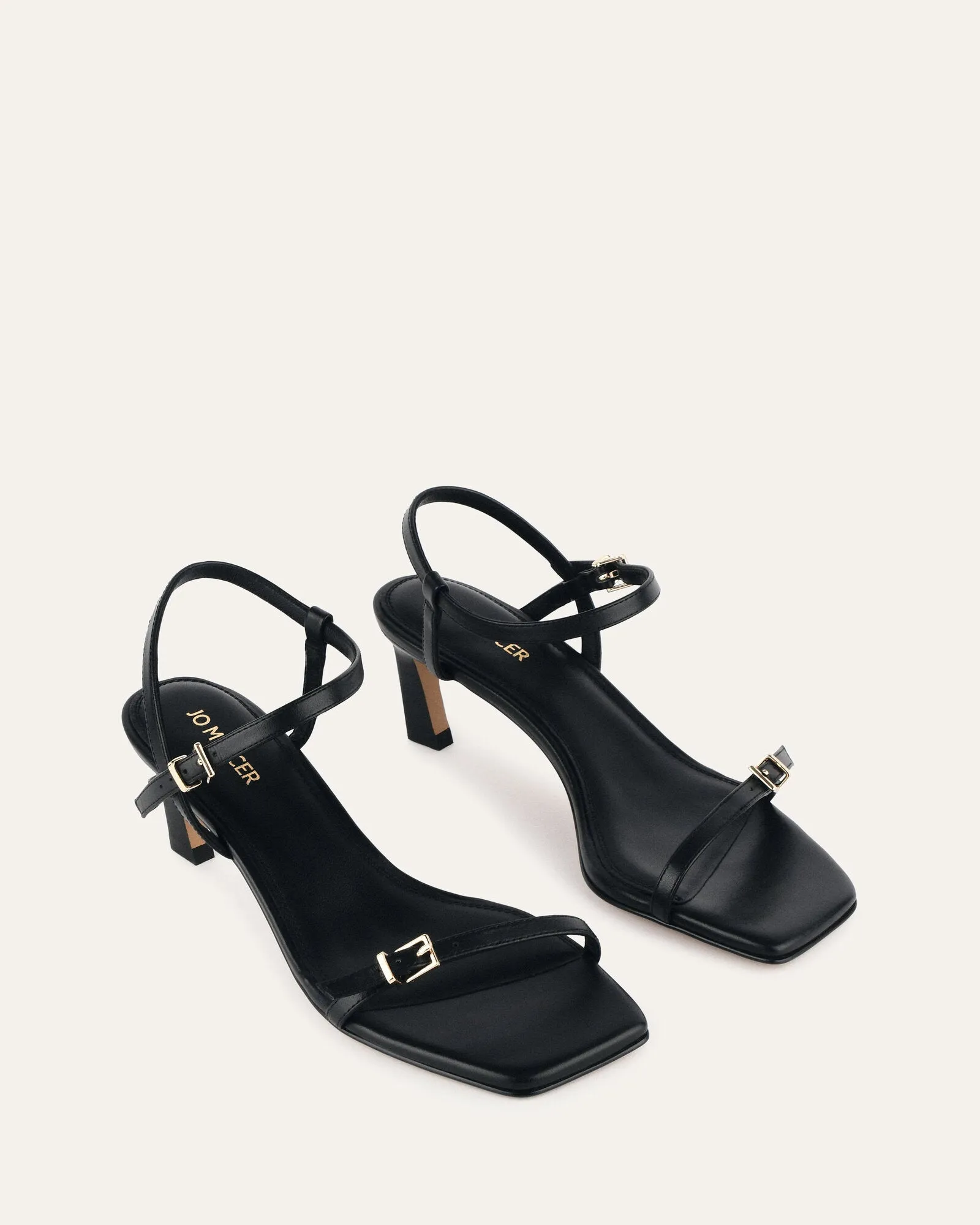 GIANNI MID HEEL SANDALS BLACK LEATHER Jo Mercer