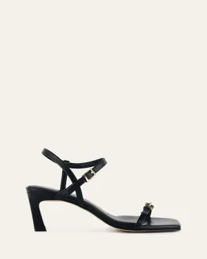 GIANNI MID HEEL SANDALS BLACK LEATHER Jo Mercer
