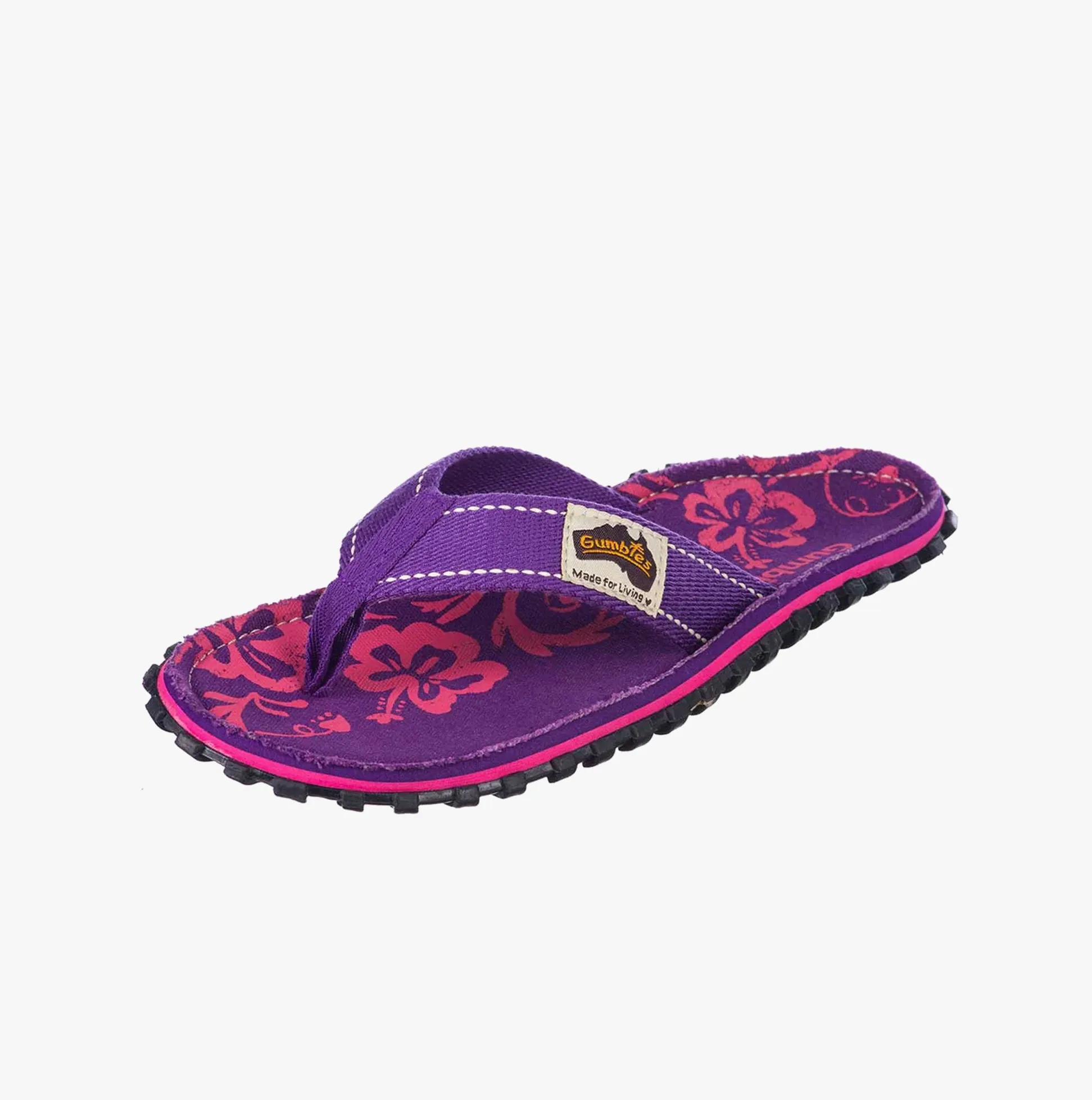 Gumbies ISLANDER Womens Canvas Flip Flops Purple Hibiscus