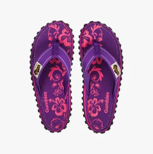 Gumbies ISLANDER Womens Canvas Flip Flops Purple Hibiscus