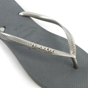 Havaianas SLIM LOGO METALLIC Womens Flip-Flop Sandals Steel Grey