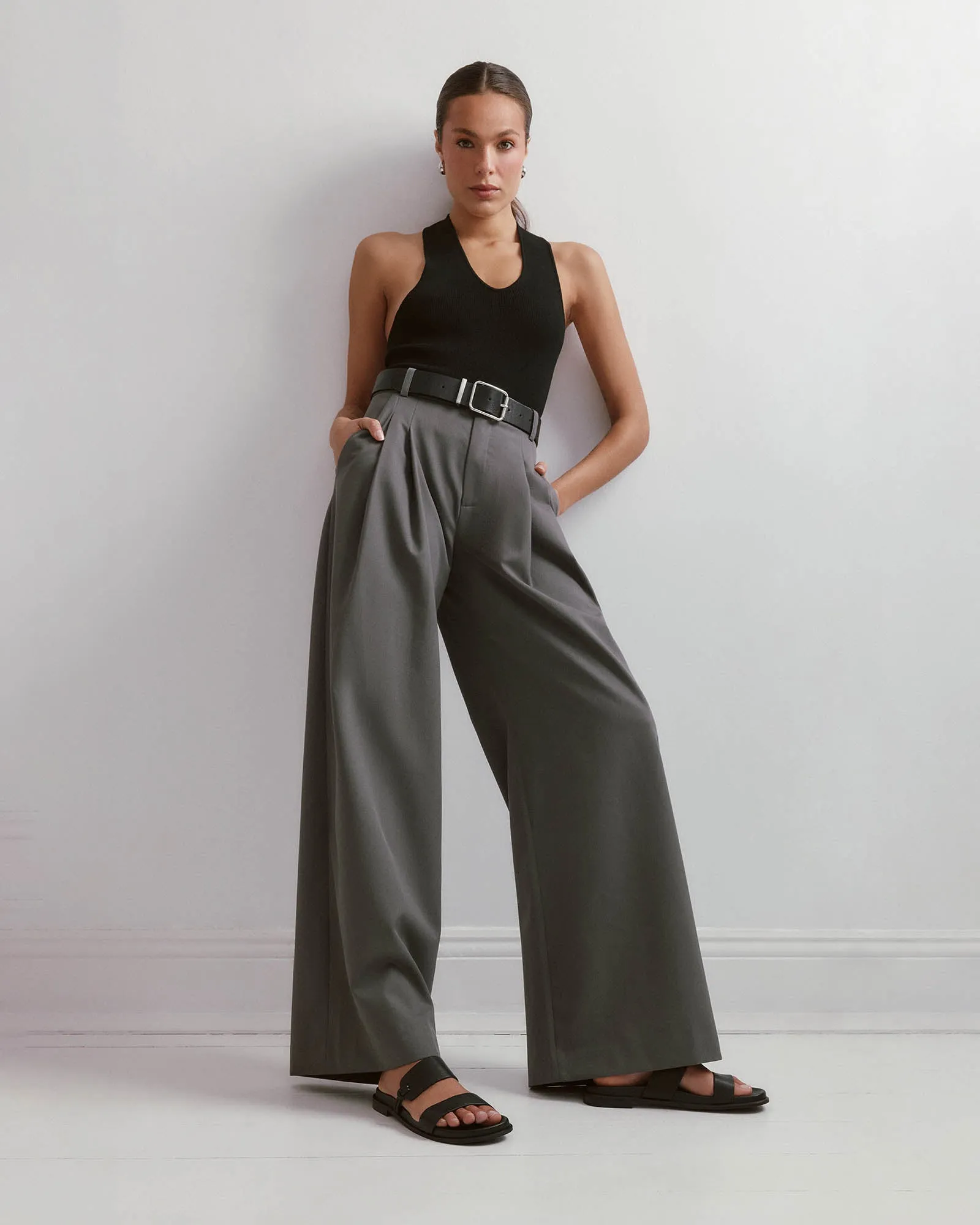 HAYES FLAT SANDALS BLACK LEATHER Jo Mercer