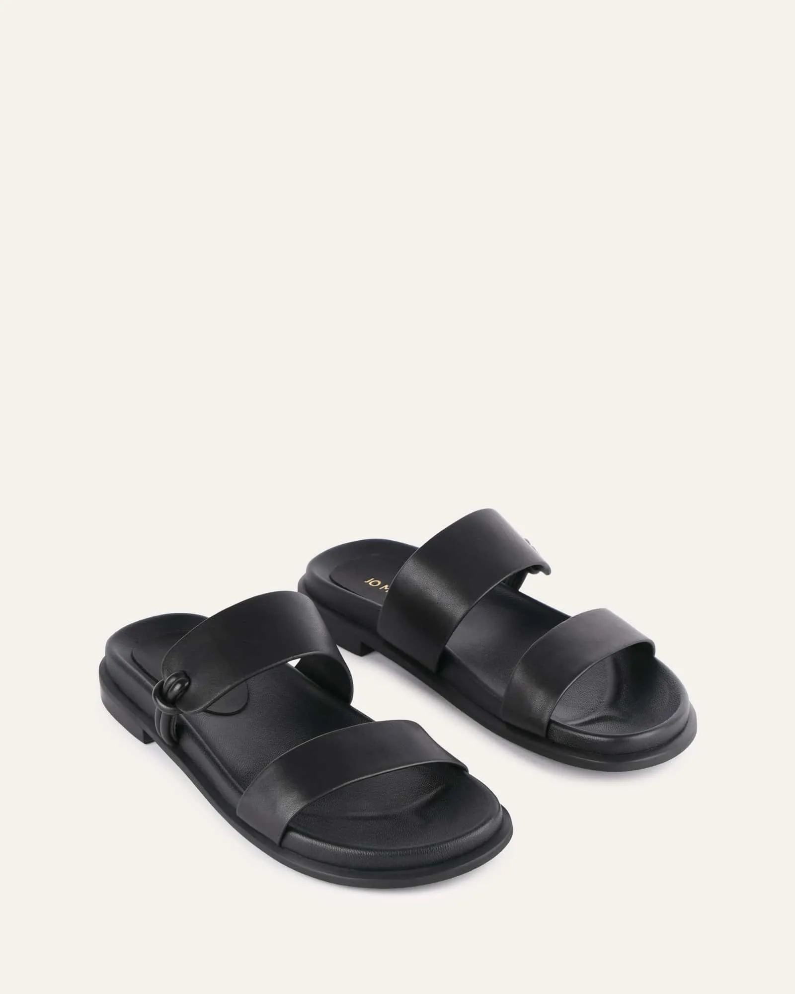 HAYES FLAT SANDALS BLACK LEATHER Jo Mercer