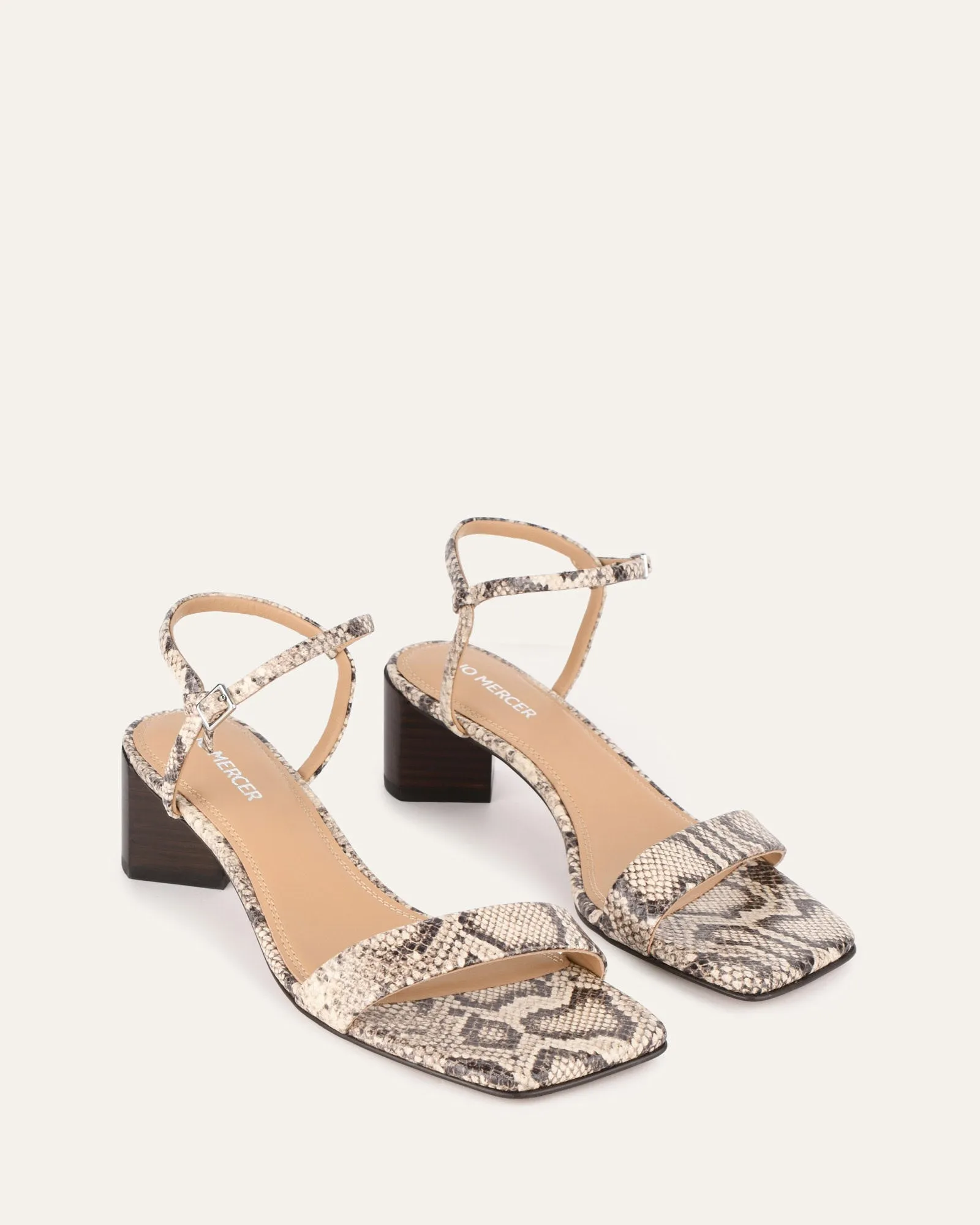 HELEN MID SANDALS NATURAL SNAKE PRINT LEATHER Jo Mercer