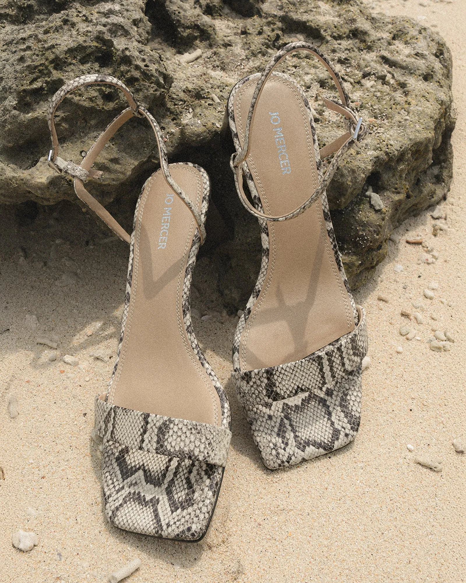 HELEN MID SANDALS NATURAL SNAKE PRINT LEATHER Jo Mercer