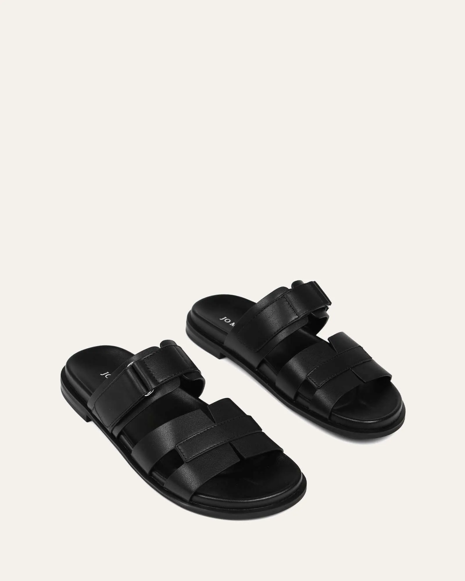 HENDRIX FLAT SLIDES BLACK LEATHER Jo Mercer